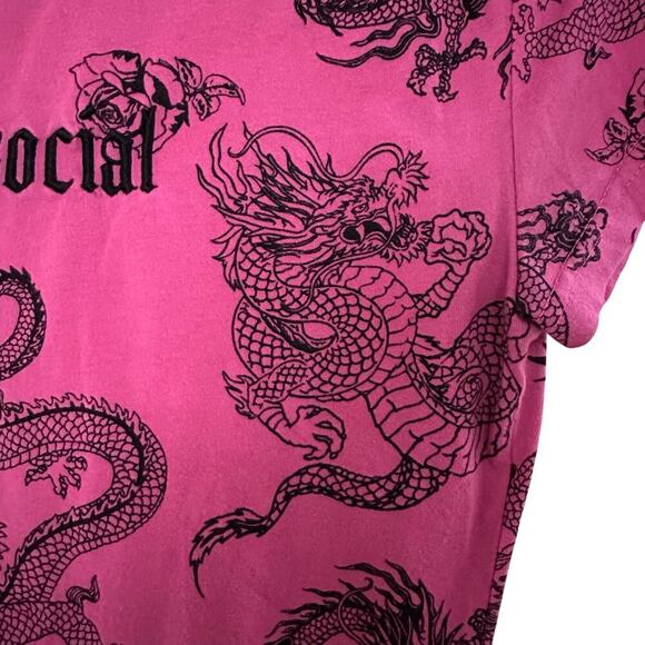 Rue21 Y2K Antisocial Rose Dragon Print Top Short Sleeve Crewneck Pink Black SZ M - Picture 2 of 9